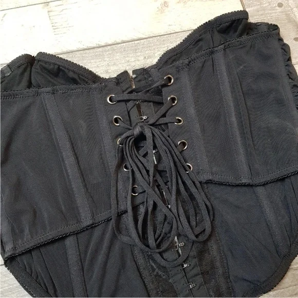 Urban Outfitters Marie Corset Basque Top Large Black Ruched Detachable Straps BN - Picture 3 of 11